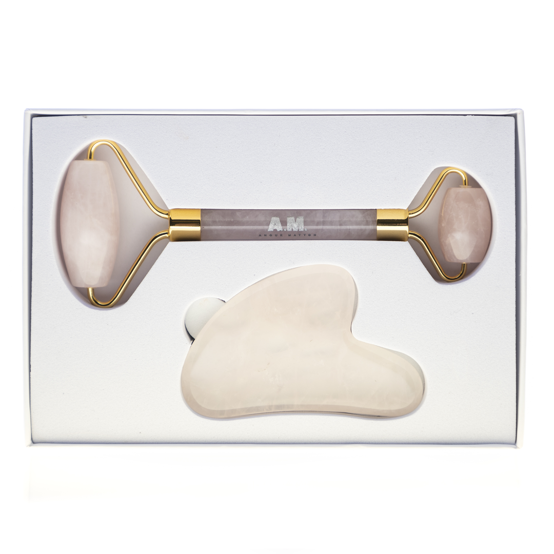rosequartz love roller + guasha set